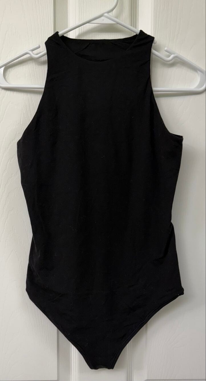 Victoria's Secret PINK lux bodysuit black NWT high neckline sleeveless Med $35